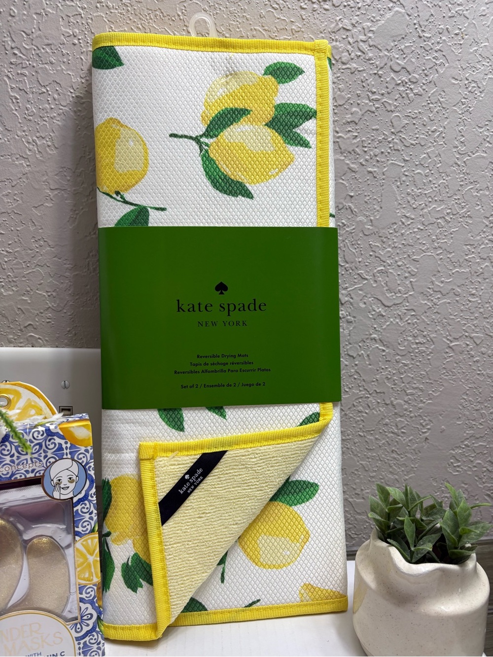 kate spade Yellow Lemons set of 2 Drying  Mats under eye masks - Picture 4 of 9